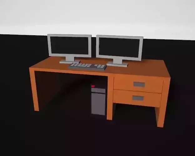 Low Poly Desk And Keyboard