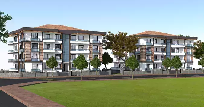 Building apartment with grassy area 3D model