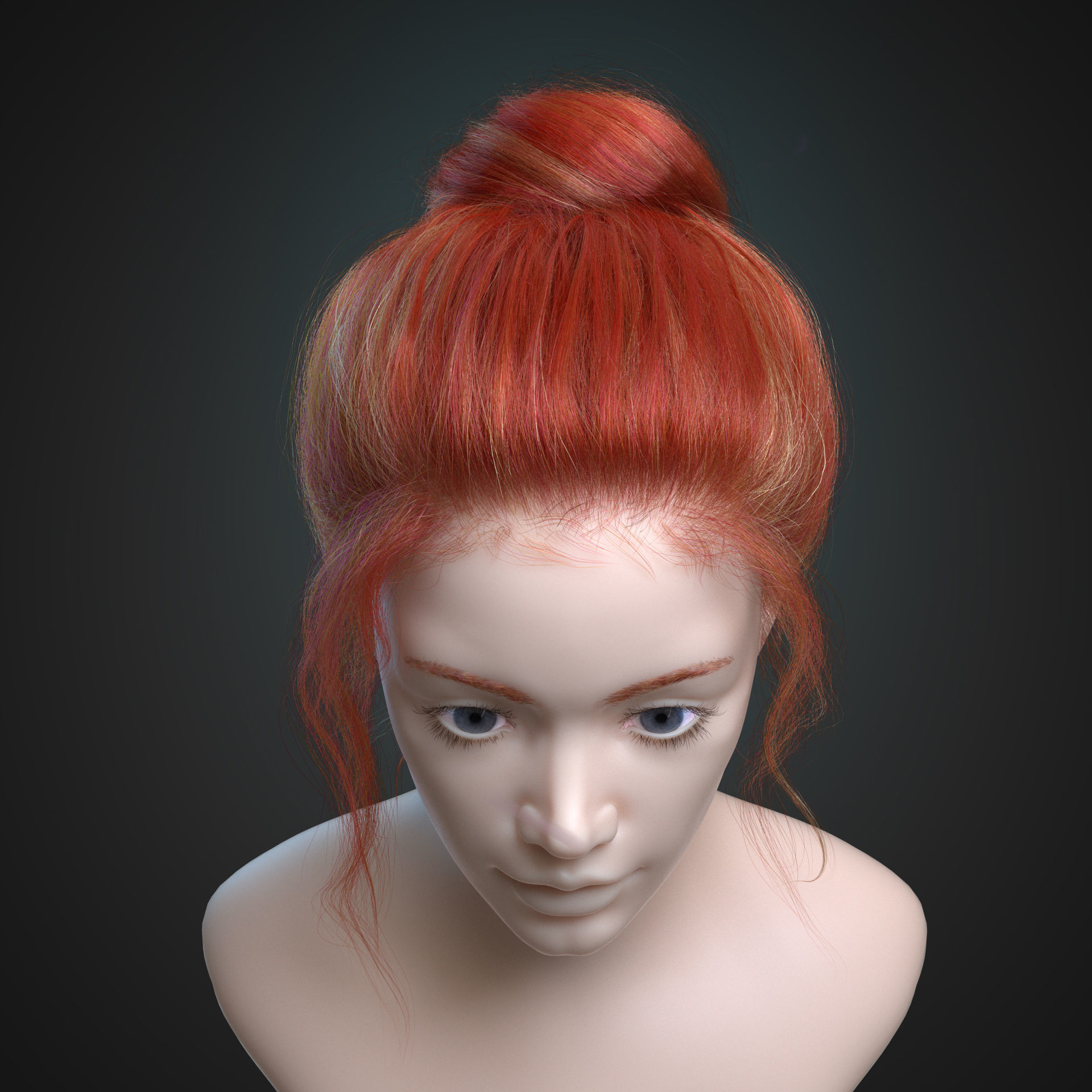 Female realistic hairstyle Ornatrix Alembic Hair Groom Plugin  3D model_4