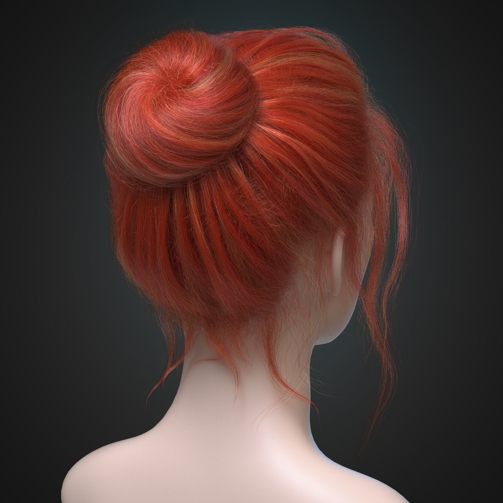 Female realistic hairstyle Ornatrix Alembic Hair Groom Plugin  3D model_3