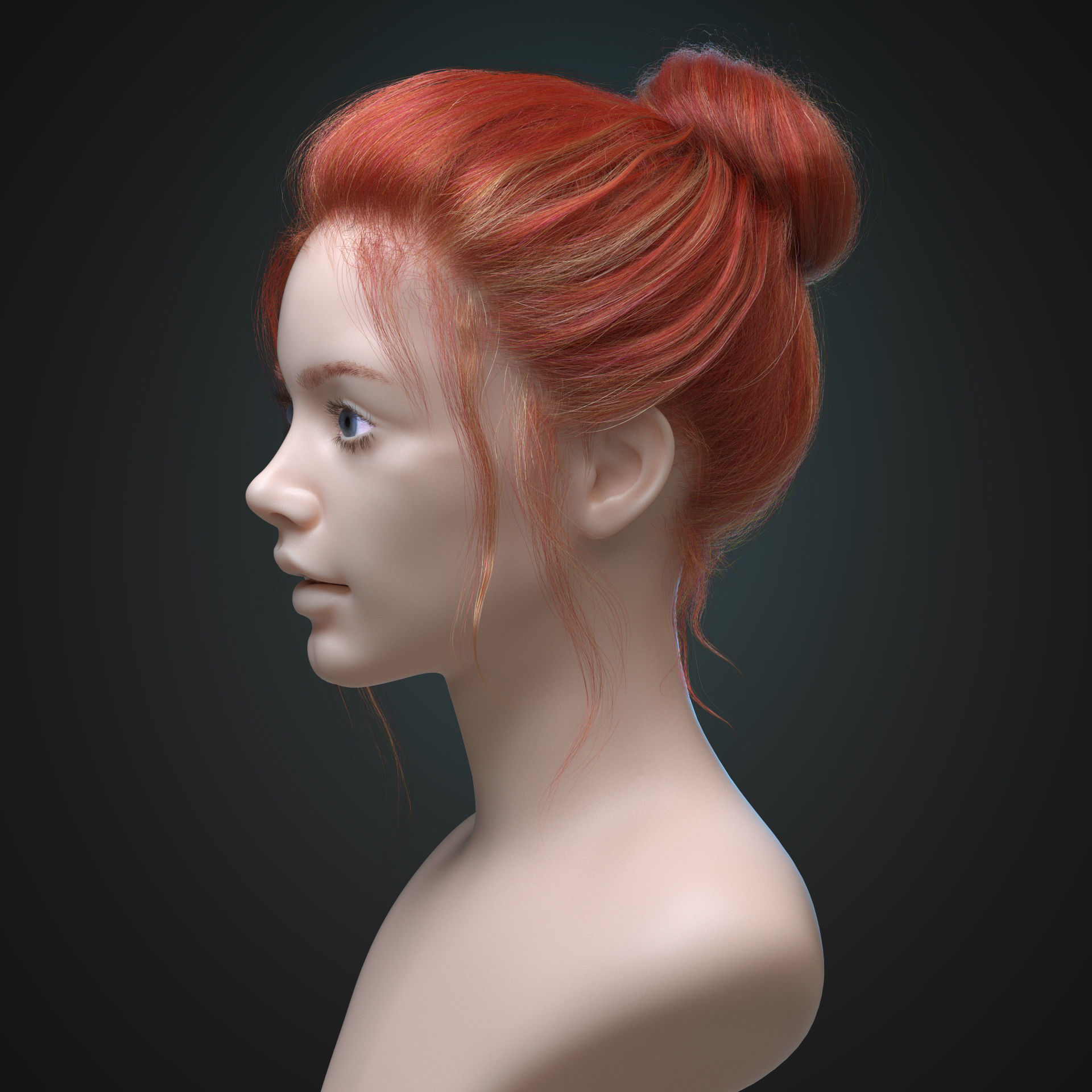 Female realistic hairstyle Ornatrix Alembic Hair Groom Plugin  3D model_6