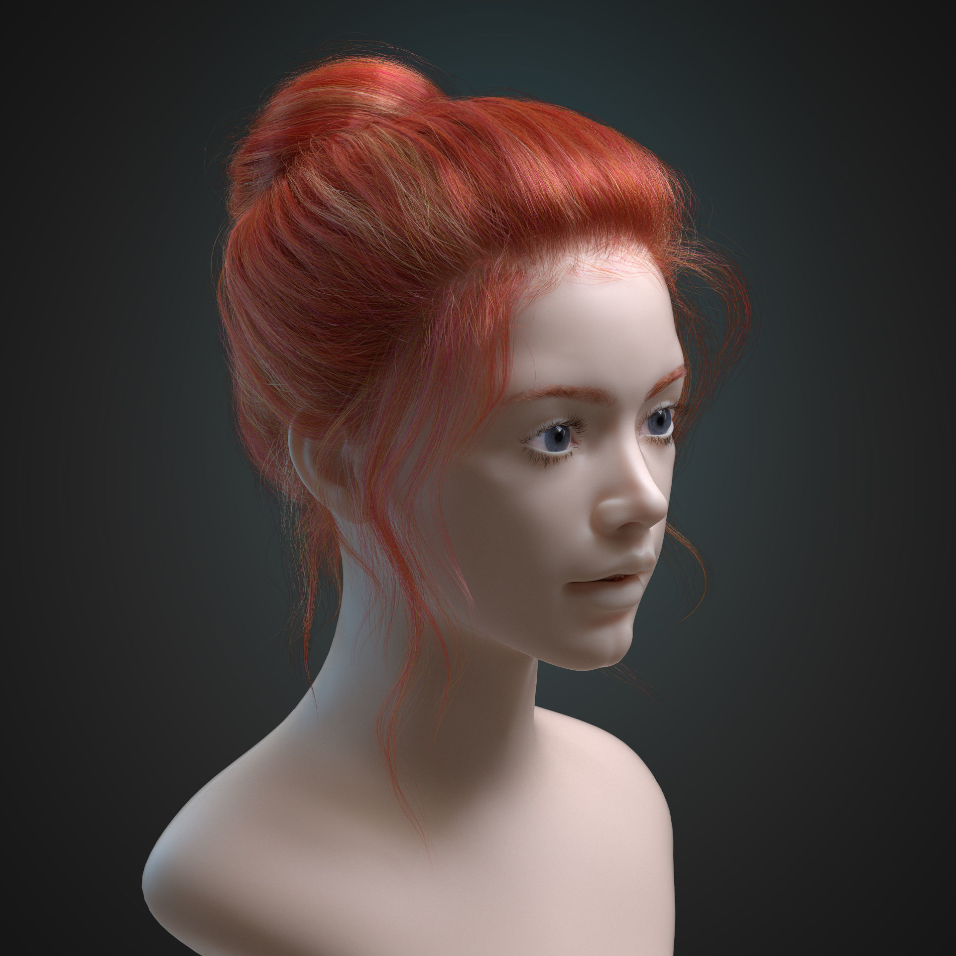 Female realistic hairstyle Ornatrix Alembic Hair Groom Plugin  3D model_7