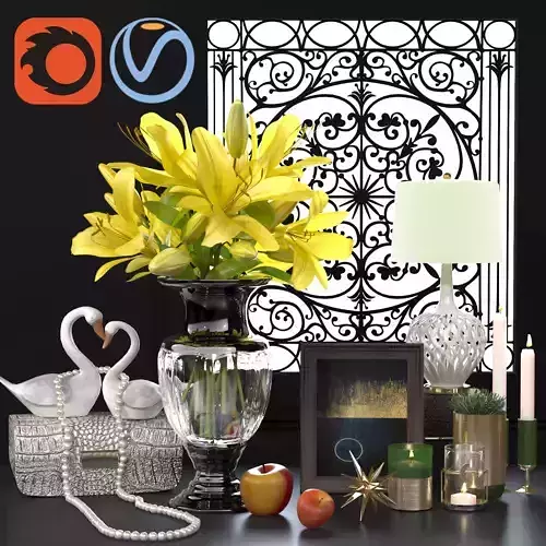 yellow lily decorative set 3D model