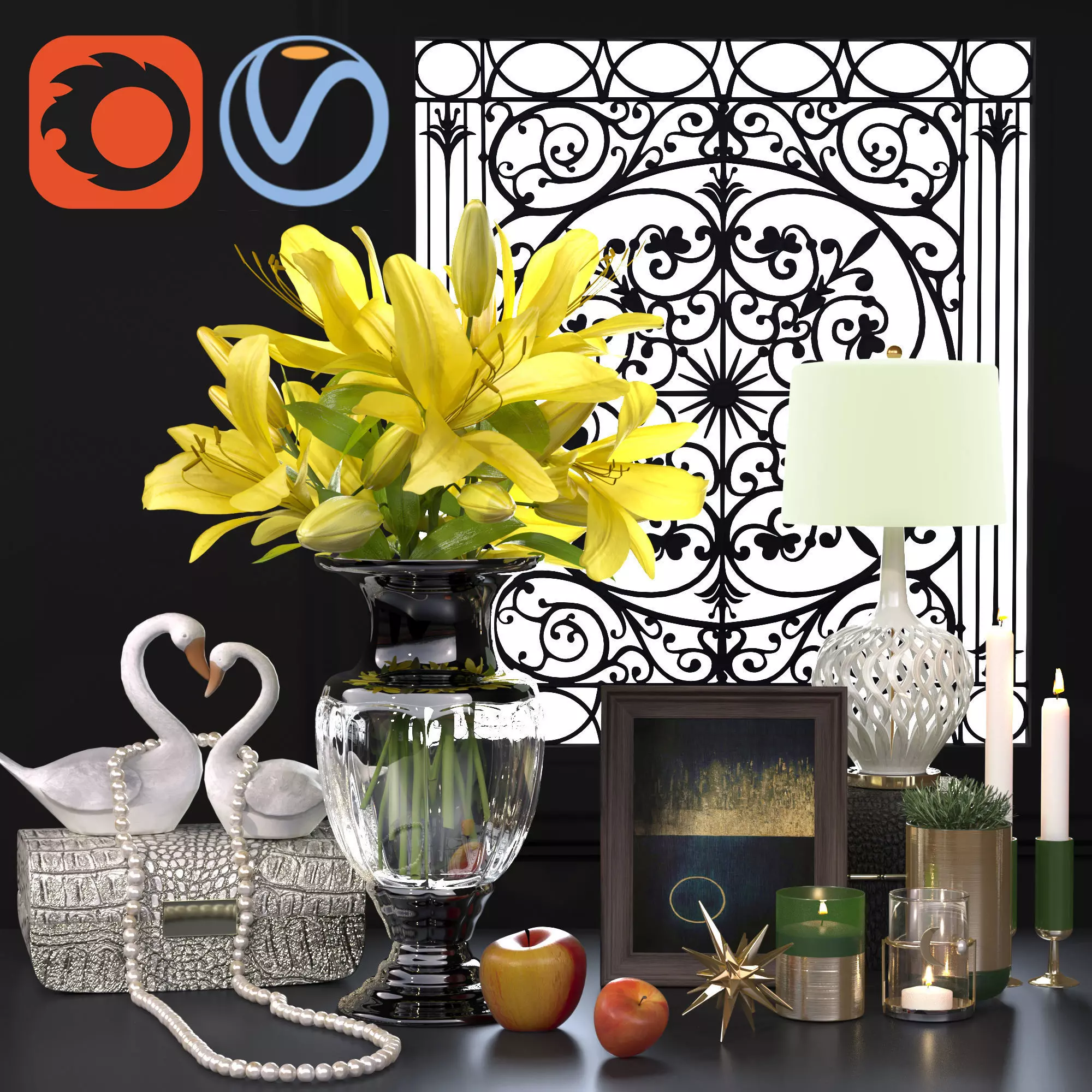 yellow lily decorative set 3D model