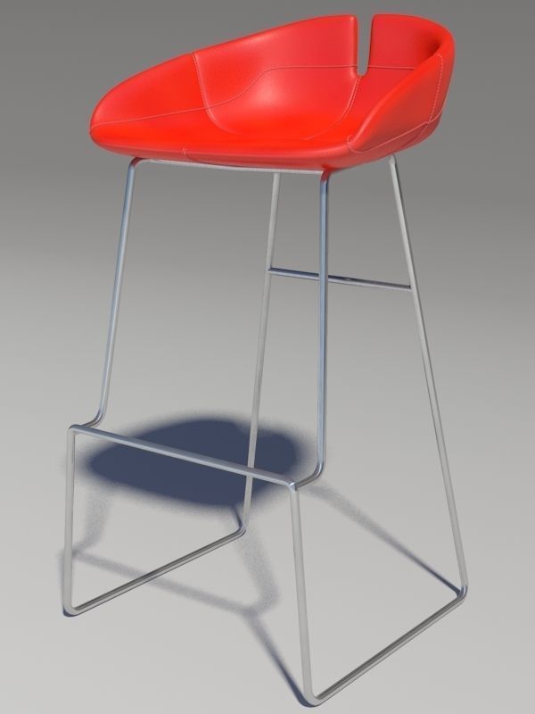 Fjord bar Stool high red 3D model_1