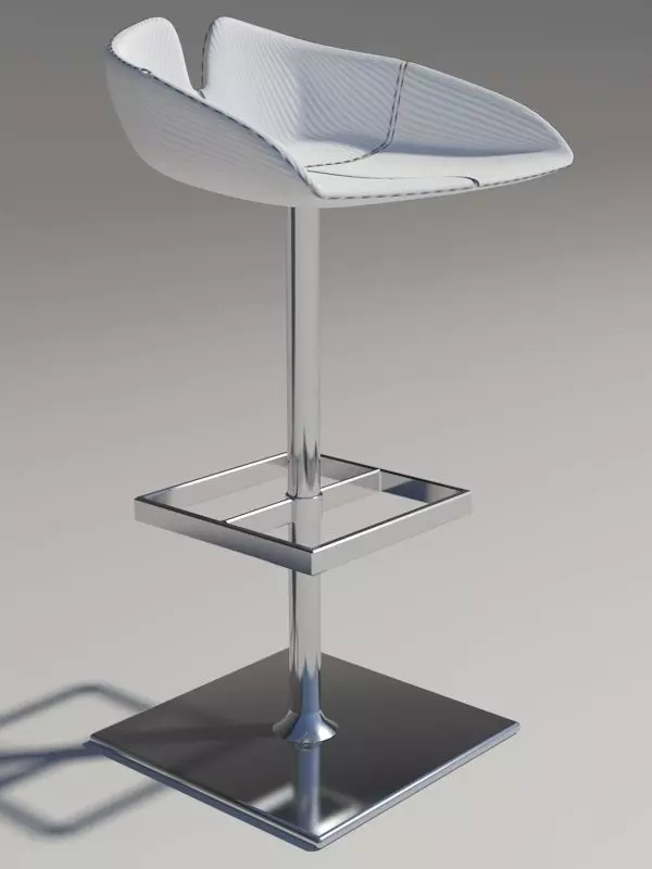 Stool square white revolving 3D model_0