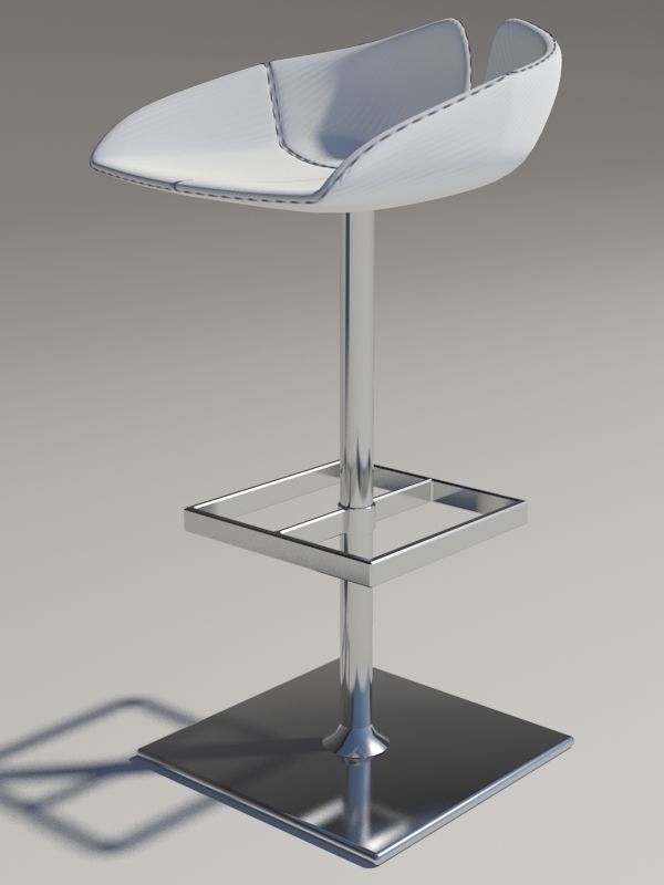 Stool square white revolving 3D model_5