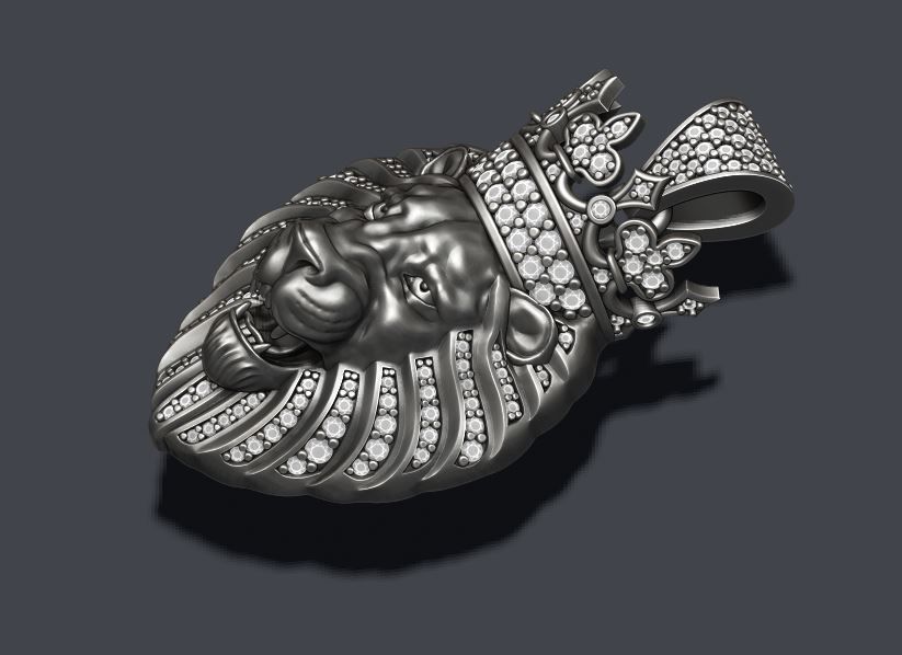 Lion pendant with diamonds and crown  015 3D print model_1