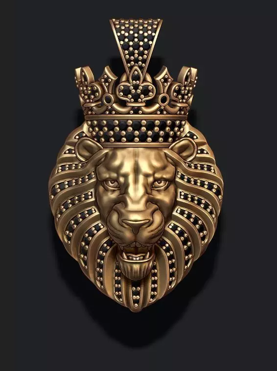 Lion pendant with diamonds and crown  015 3D print model_0