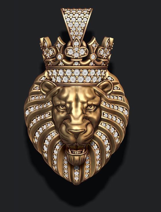 Lion pendant with diamonds and crown  015 3D print model_4