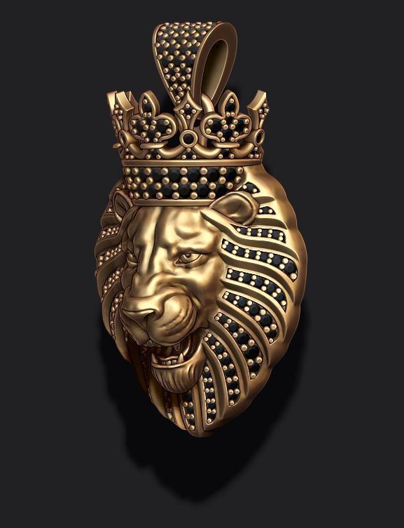 Lion pendant with diamonds and crown  015 3D print model_5