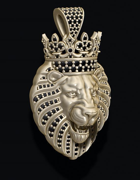 Lion pendant with diamonds and crown  015 3D print model_2