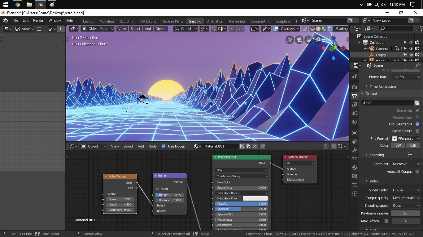 Retrowave 80s style 3D Scene Blender EEVEE Low-poly 3D model_5
