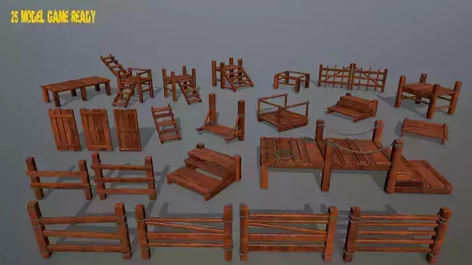 Wood and Rope Low-poly 3D model