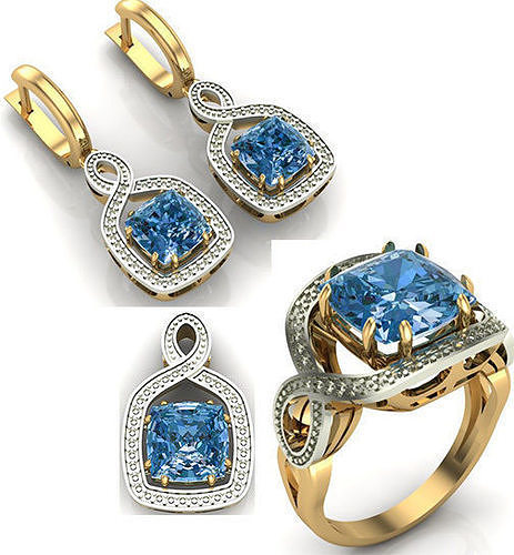 WOMAN SET RING EARRINGS AND PENDANT 3D Model Collection