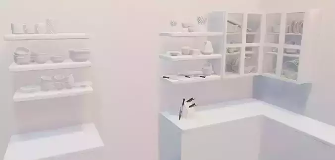 kitchen item utensils plates and silverware items collection 3D model