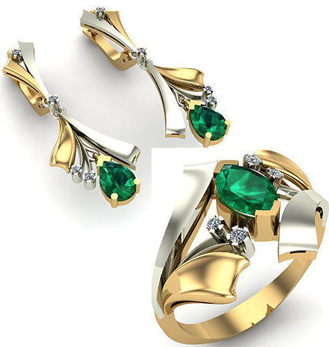 WOMAN SET RING AND EARRINGS 3D Model Collection