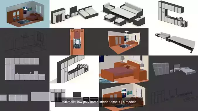 Minimalist low poly home interior assets