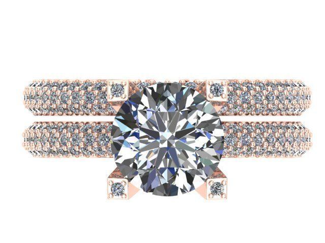 V head rose ring with matching band 3D print model_1