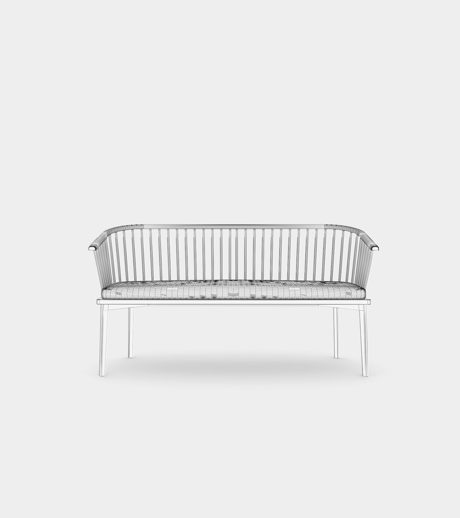 Classic wood bench with struts 3D model_2