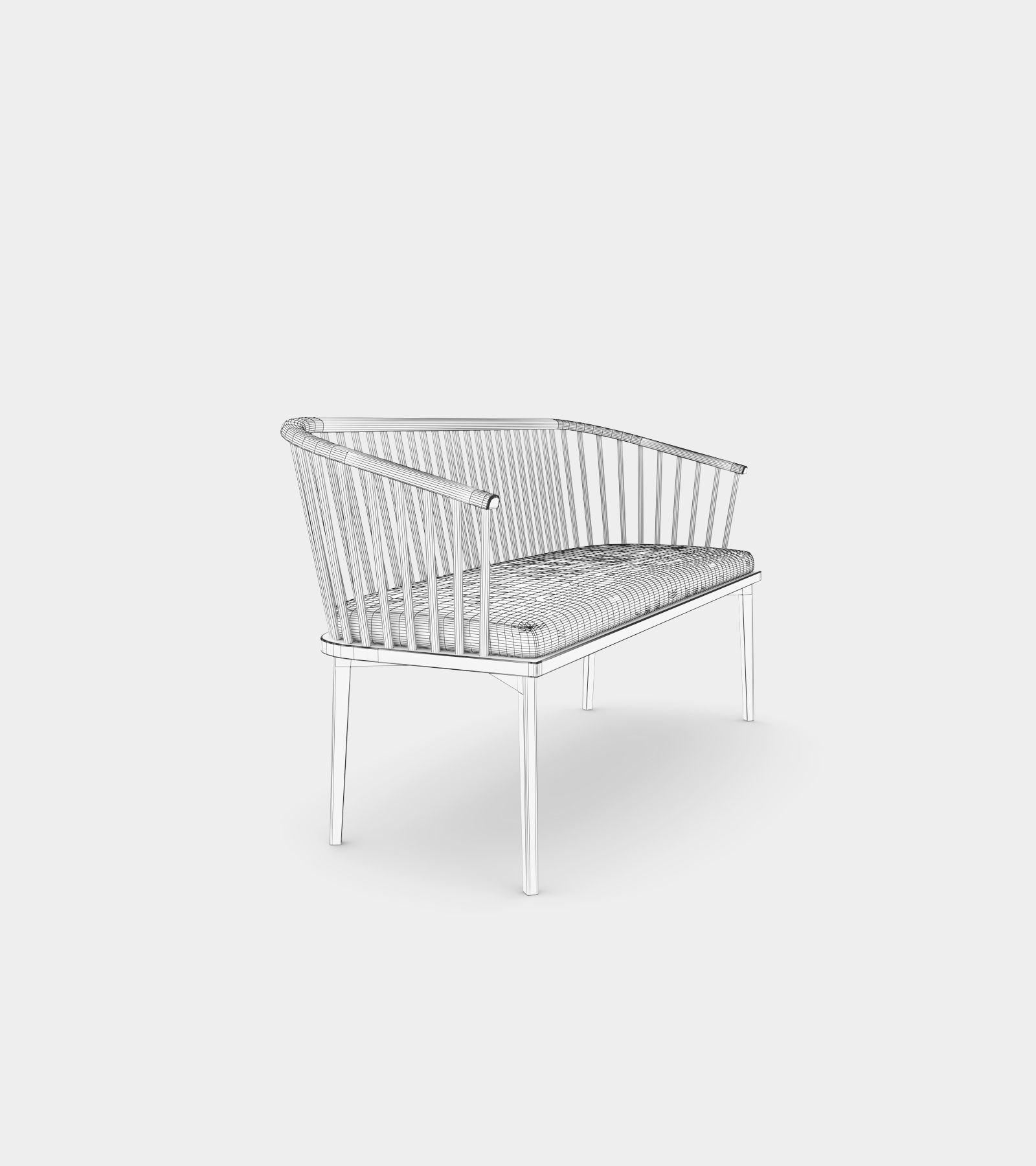 Classic wood bench with struts 3D model_3