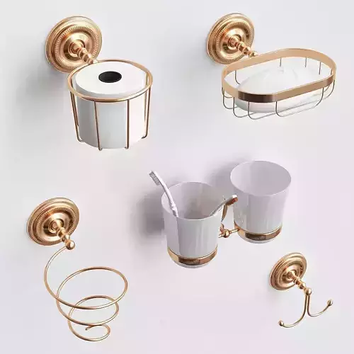 Luxury Gold Color Brass Bathroom Accessories Set 3D model