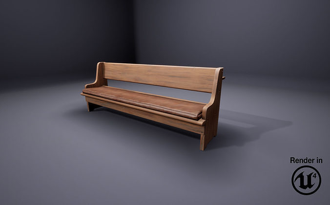 BasicChurchChair wooden bench Low-poly 3D model