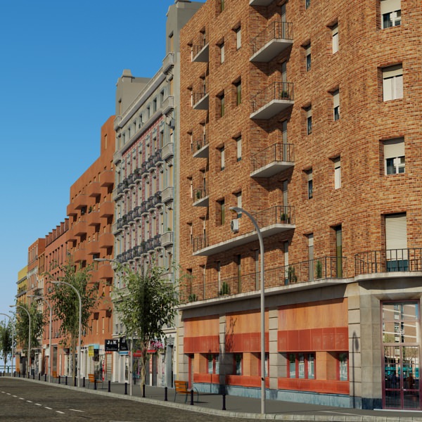 European City Block 03 Low-poly 3D model_5