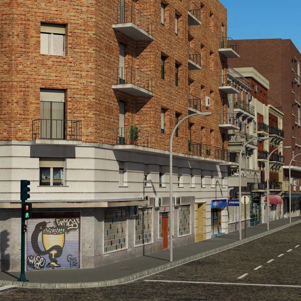 European City Block 03 Low-poly 3D model_6