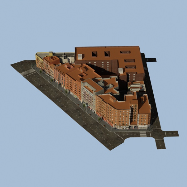 European City Block 03 Low-poly 3D model_2
