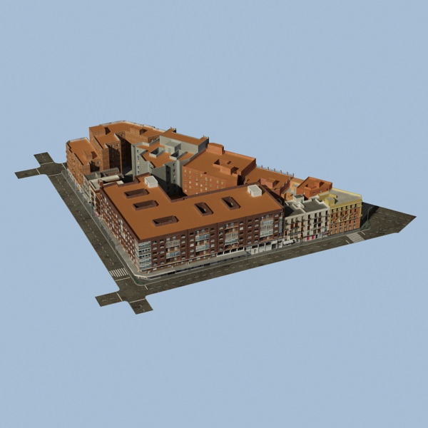 European City Block 03 Low-poly 3D model_3
