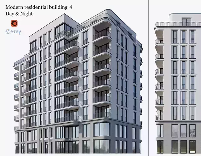 Modern residential building 4 3D model Modern residential building 4 3D model