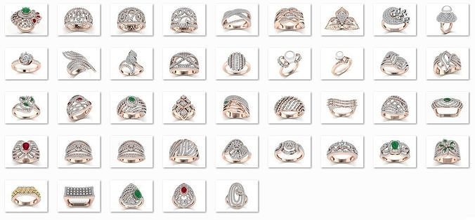 50 Bulk cocktail antique women ring 3dm stl print 3D print model