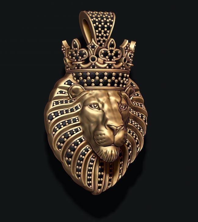 Lion pendant with diamonds and crown 016 3D print model_1