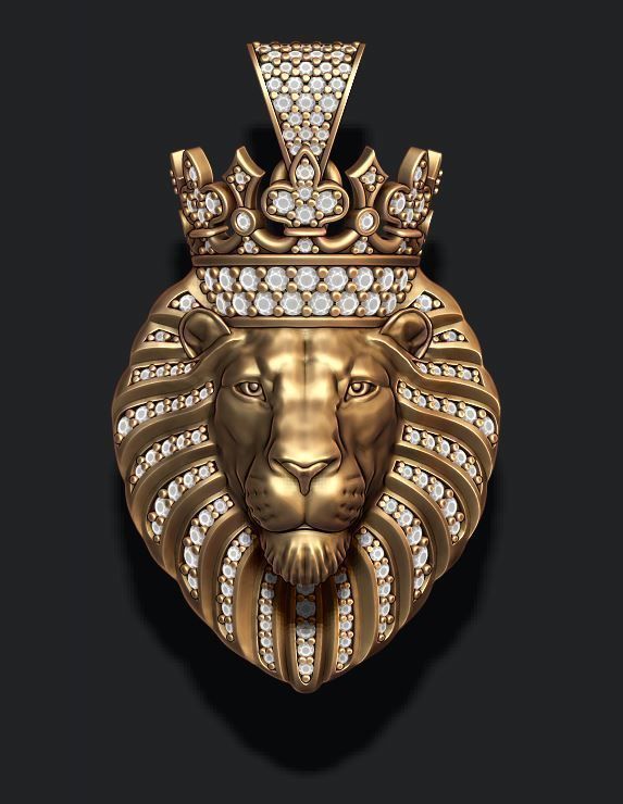 Lion pendant with diamonds and crown 016 3D print model_3