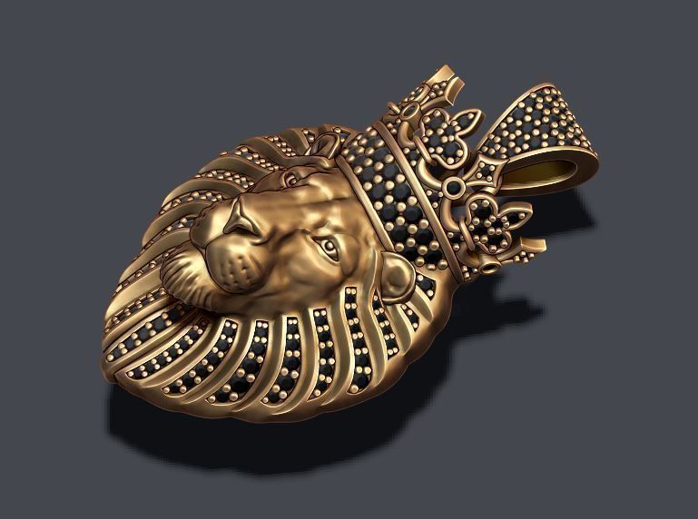 Lion pendant with diamonds and crown 016 3D print model_2