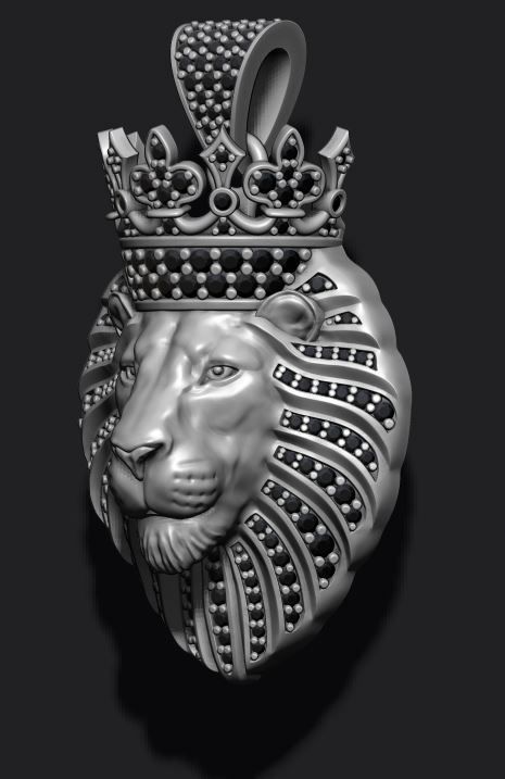 Lion pendant with diamonds and crown 016 3D print model_6