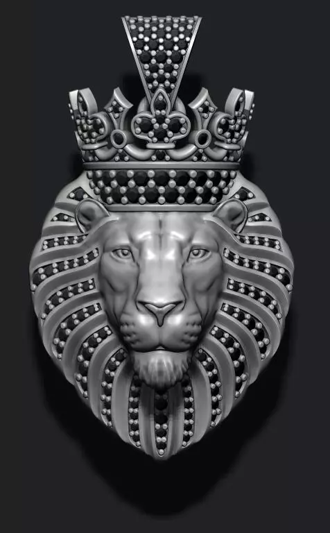 Lion pendant with diamonds and crown 016 3D print model_0