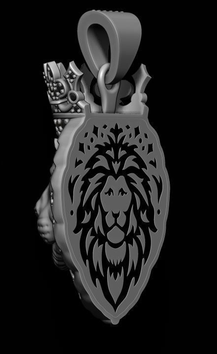 Lion pendant with diamonds and crown 016 3D print model_4
