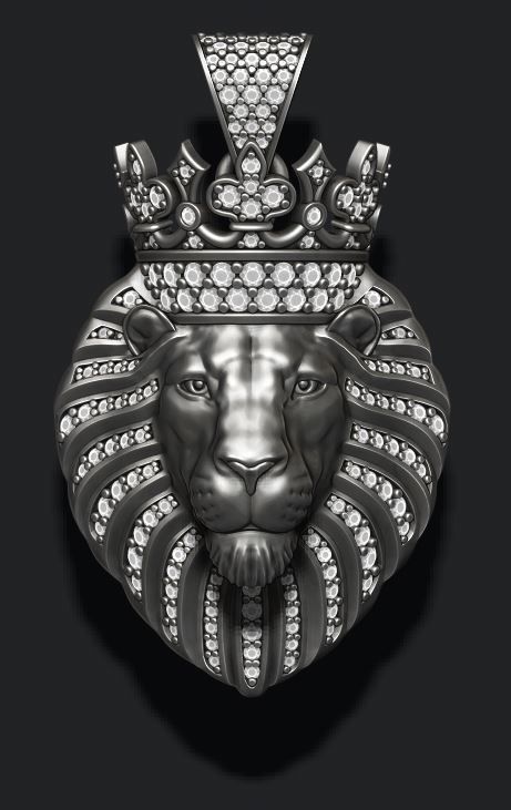 Lion pendant with diamonds and crown 016 3D print model_5