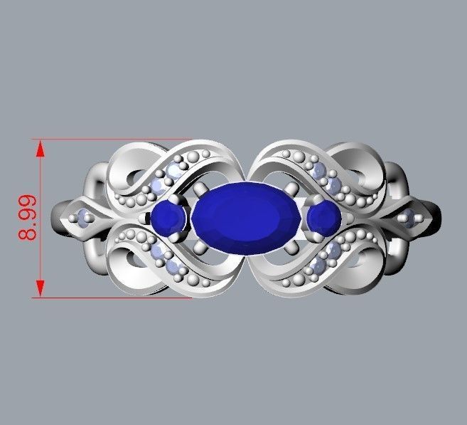 Women ring with sapphires and diamonds 3dm stl 3D print model 3D print model_29