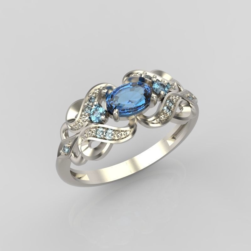 Women ring with sapphires and diamonds 3dm stl 3D print model 3D print model_13