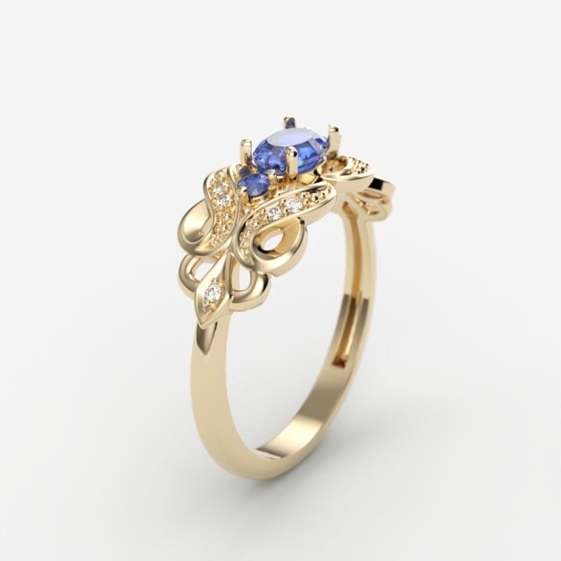 Women ring with sapphires and diamonds 3dm stl 3D print model 3D print model_6