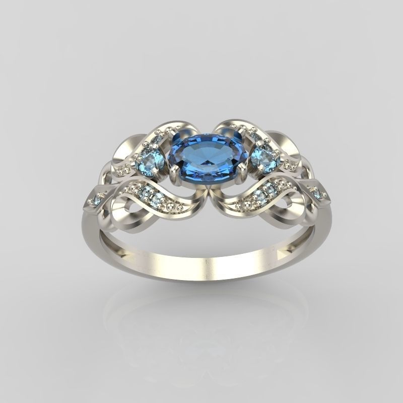 Women ring with sapphires and diamonds 3dm stl 3D print model 3D print model_14