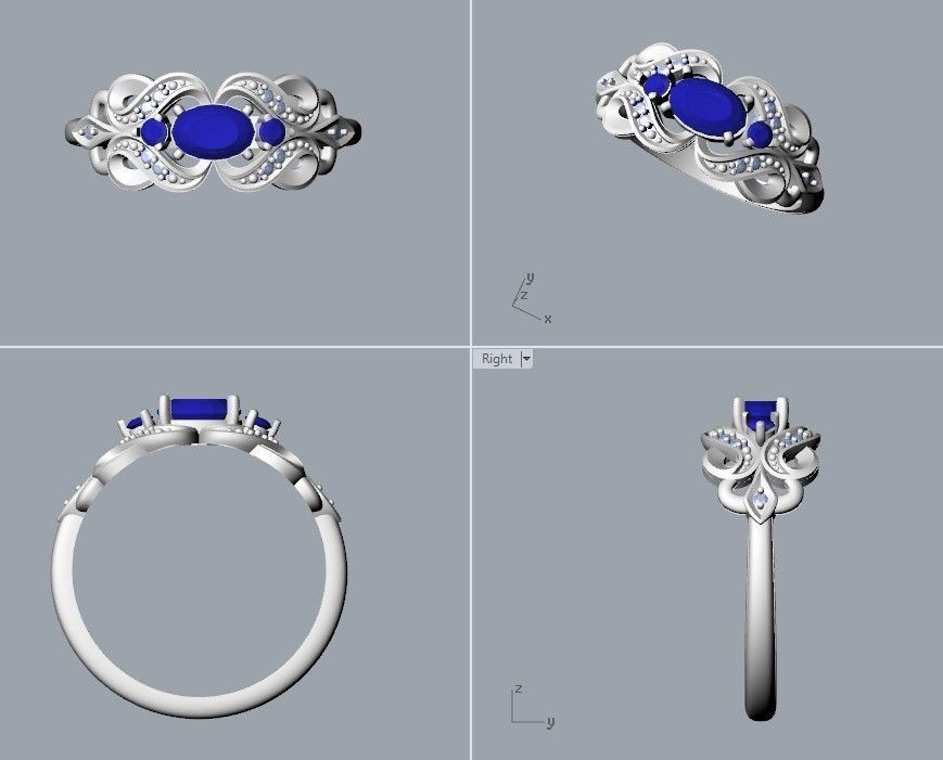 Women ring with sapphires and diamonds 3dm stl 3D print model 3D print model_28