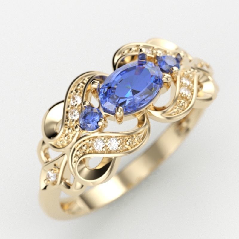 Women ring with sapphires and diamonds 3dm stl 3D print model 3D print model_2