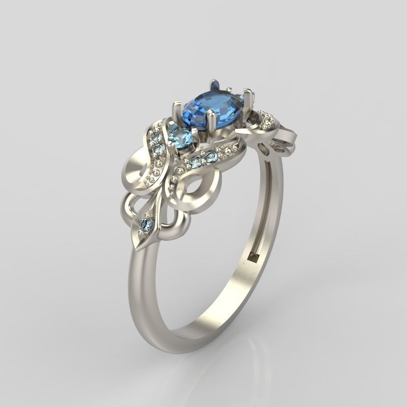 Women ring with sapphires and diamonds 3dm stl 3D print model 3D print model_17