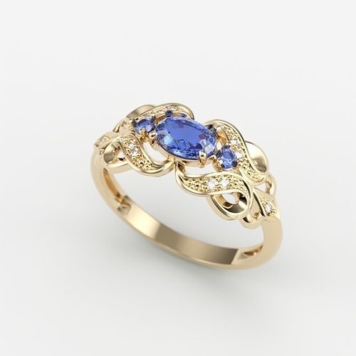 Women ring with sapphires and diamonds 3dm stl 3D print model 3D print model