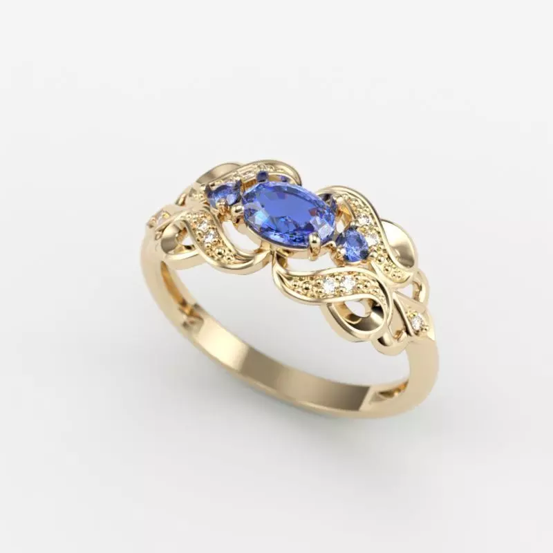 Women ring with sapphires and diamonds 3dm stl 3D print model 3D print model_0