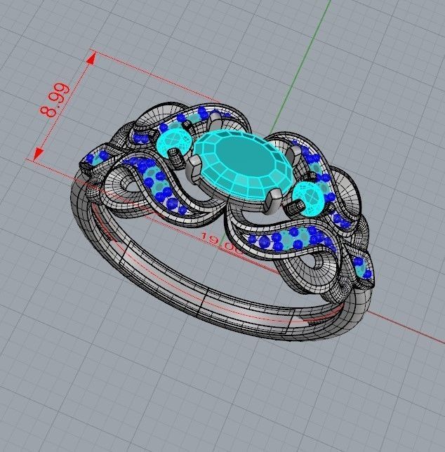 Women ring with sapphires and diamonds 3dm stl 3D print model 3D print model_32